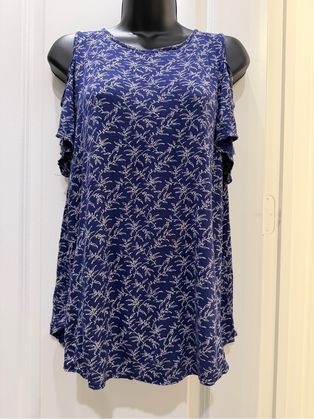Lucky Brand Navy Botanical Cold Shoulder Swing Dress Boho